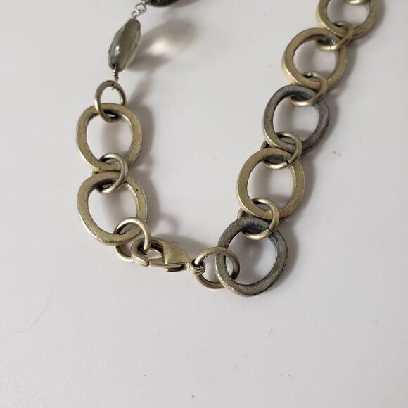 LONG Matte Gold Necklace Smokey Glass Beads - Picture 6 of 7